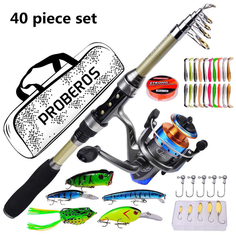Fly Fishing Set - ชุดอุปกรณ์ตกปลาทะเลใหม่ 40 ชิ้น, คันเบ็ดตกปลาแบบรีโมท, เหยื่อปลอมแบบนิ่ม, ตะขอตกปลา
